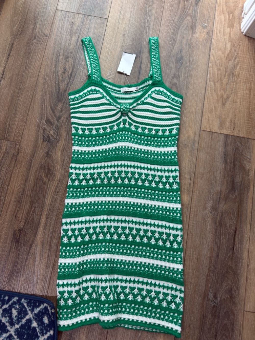 Green & White Knit Tank Dress beach coverup